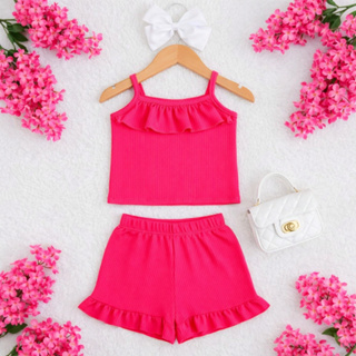 Conjunto Canelado Infantil Babado Menina Lindo e Confortável Tamanhos 2 4 6 8 em Oferta na Shopee