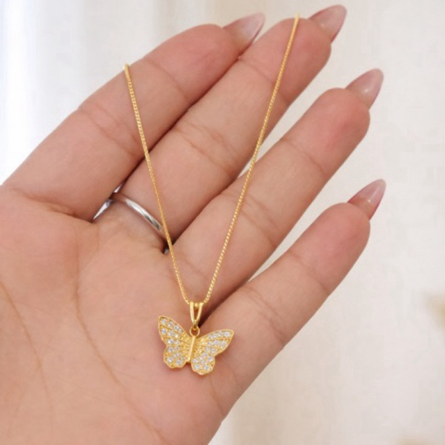 Colar Feminino Borboleta Zircônia Cordão Veneziana Banhado a Ouro 18k - Semi Joia
