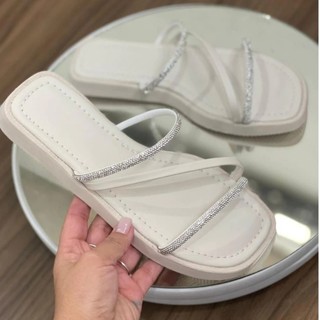 Sandália Feminina Papete Birken Strass Sola Baixa Lançamento Exclusivo