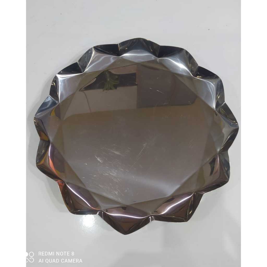Travessa Bandeja Inox Redonda Floral 36 cm De Diâmetro