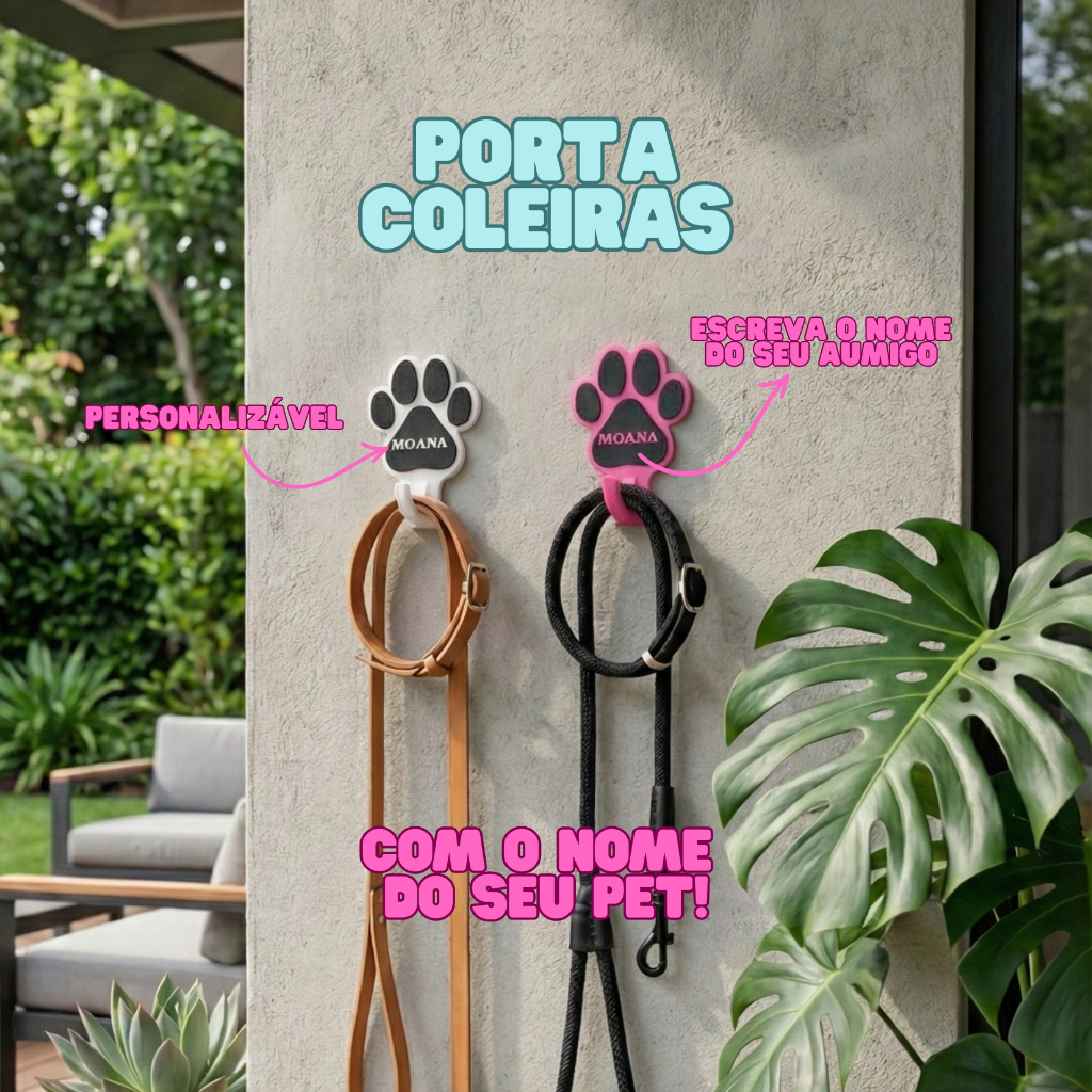 Porta Coleira Personalizado com Nome do Pet - Suporte Coleira - Parede