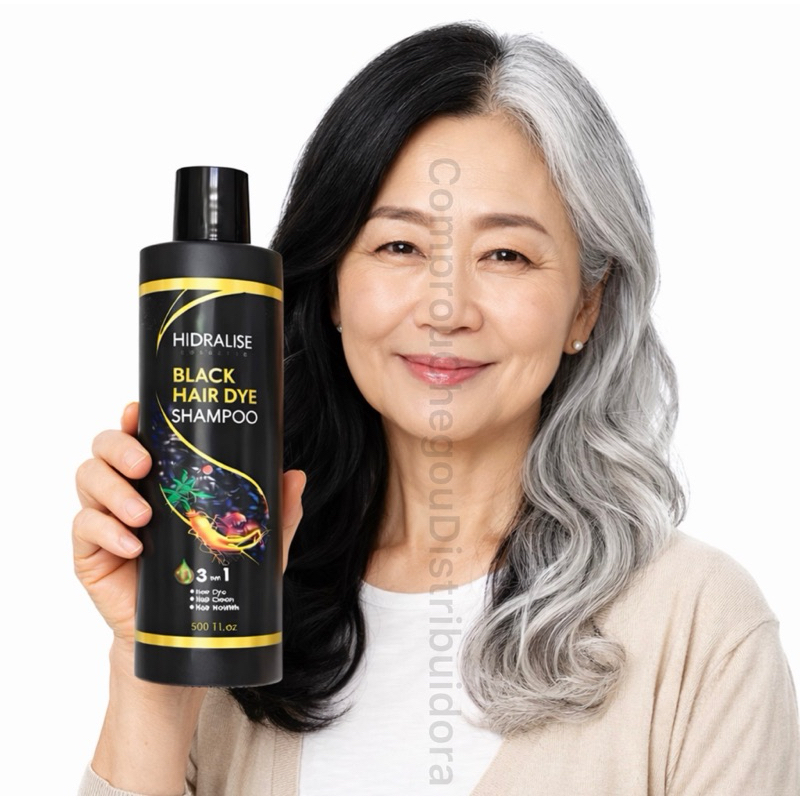 Shampoo Hair Dye 3 em 1 500ml Tonalizante Escurecedor Tintura Preta Com Extrato He Shou Wu em Oferta na Shopee