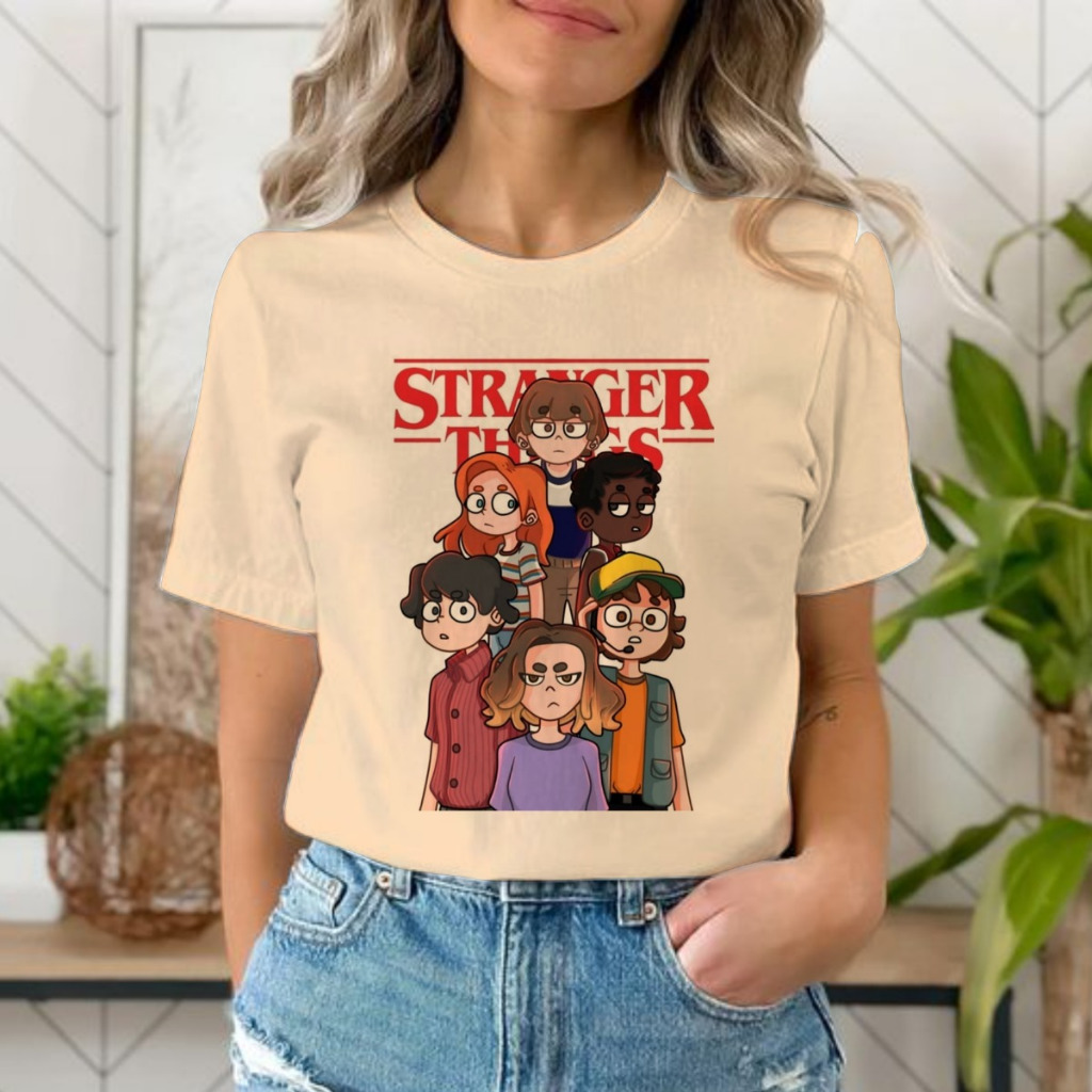 CAMISETA UNISSEX Blusa tshirt feminina Stranger Things Ilustração Personagens,tshirt moda casual plus size