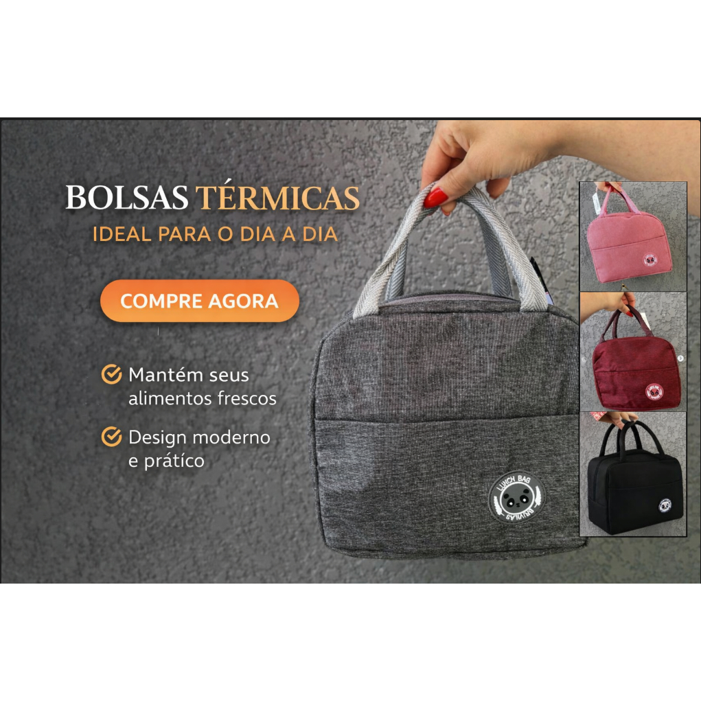Bolsa Térmica Portátil de Mão Lancheira Marmita Viagem Piquenique Prático
