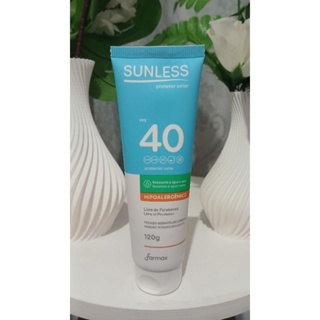 Protetor Solar Hipoalergênico Sunless FPS40 120g Farmax em Oferta na Shopee