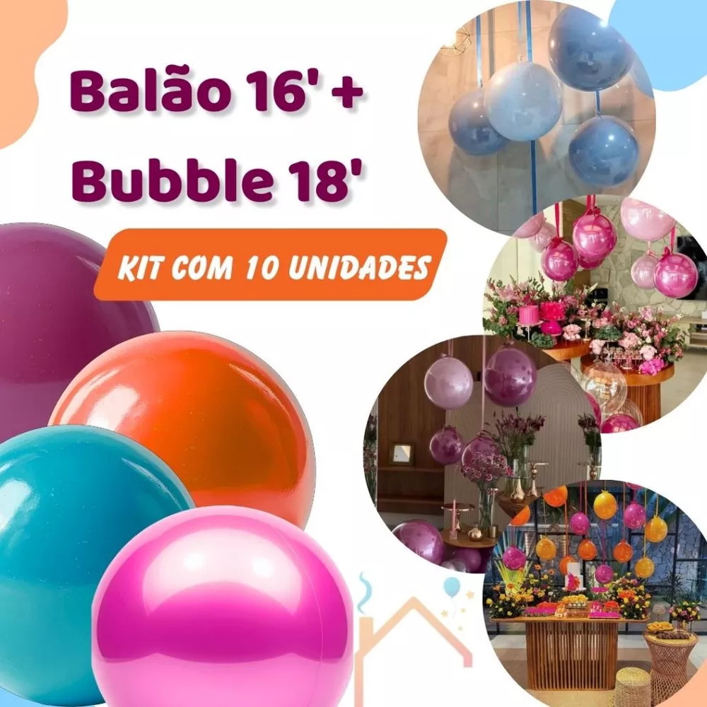 Kit 10 Balões Aéreo - Bubble 18" + Balão 16" Balão Encapsulado