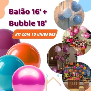 Kit 10 Balões Aéreo - Bubble 18" + Balão 16" Balão Encapsulado