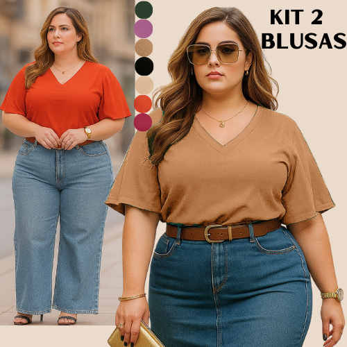 BLUSA PLUS SIZE FEMININA KIT 2 BLUSAS SOCIAL CONFORTAVEL EVANGELICA GRANDE TRABALHO PASEIO BLUSINHA FEMININAS BASICA