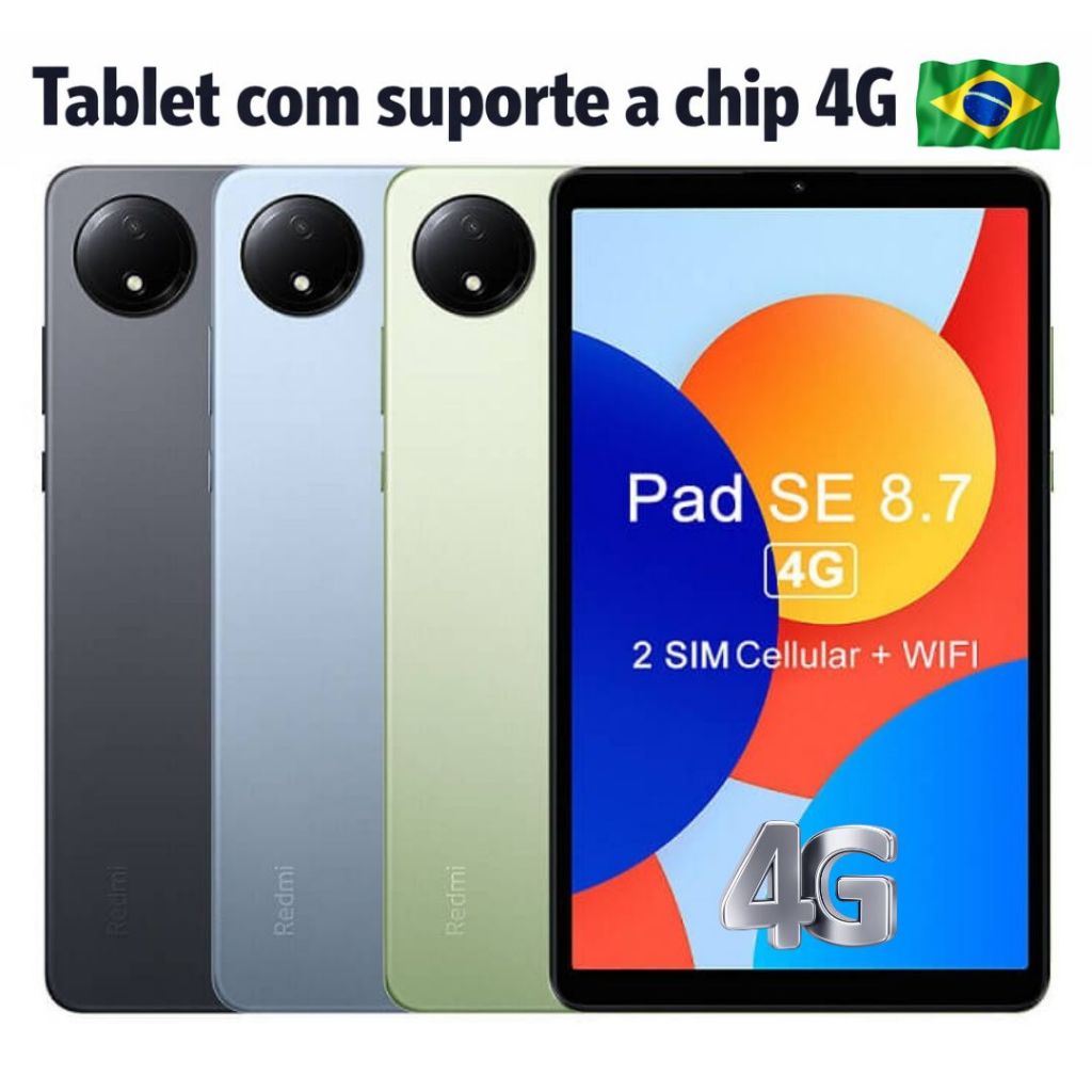 Tablet Xiaomi Redmi Pad SE 4G 8.7" Com entrada para 02 Chips e Cartão de Memória - Versão Global Original