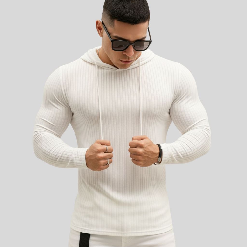 Camiseta Canelada Americana Capuz Manga longa Masculina Slim casual em Oferta na Shopee