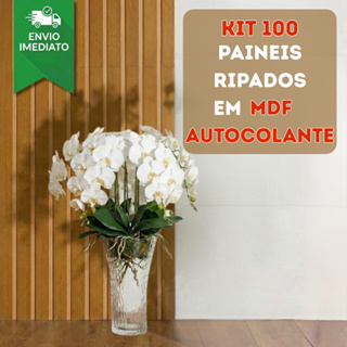 ENVIO FULL - Kit 100 Placas Painel Ripado Autocolante Premium Revestimento em MDF para Sala Cozinha em Oferta na Shopee