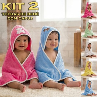 Kit 2 Toalhas De Banho Infantil para Bebê Felpuda Com Capuz Excelente Absorção