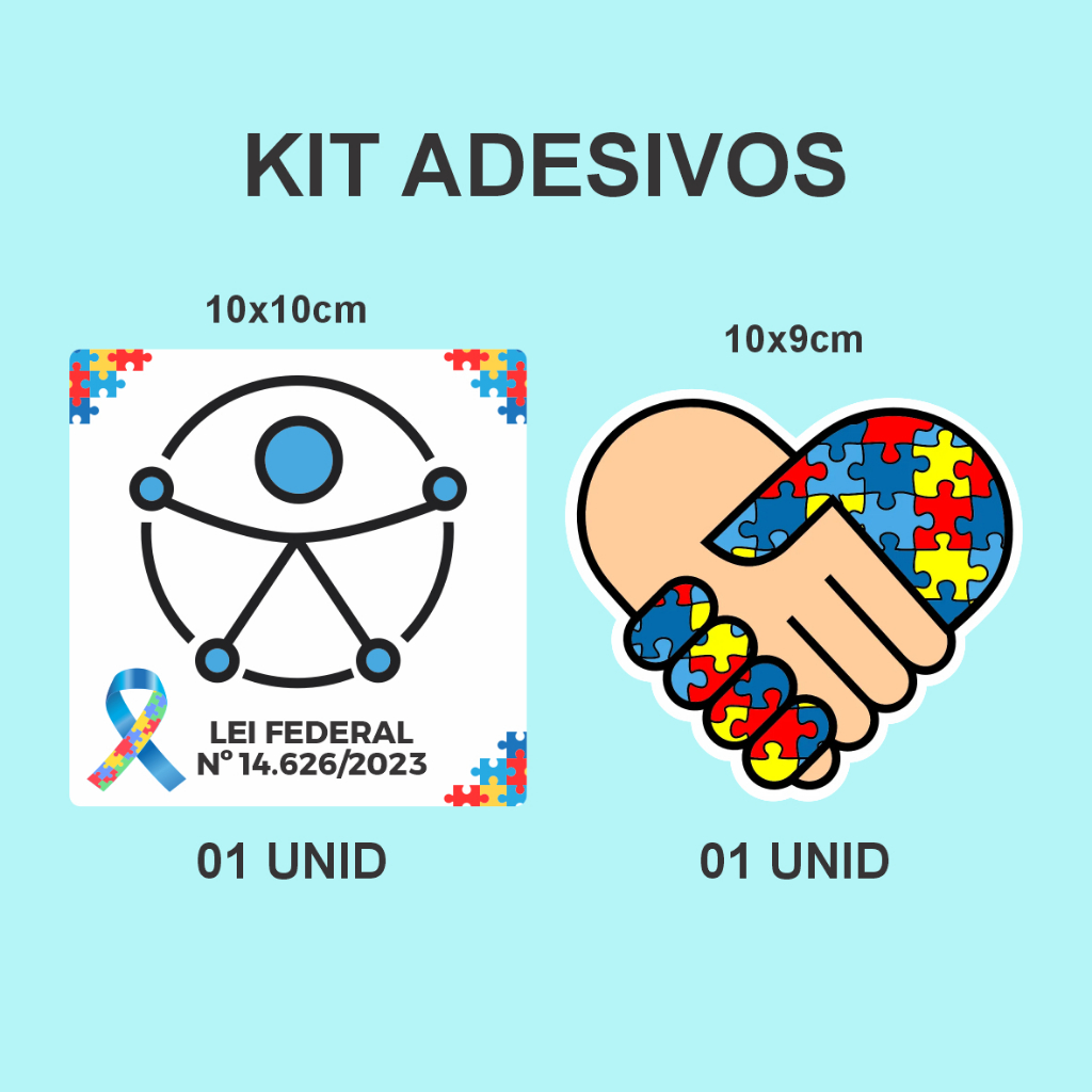 Kit Adesivo autismo impermeável novo símbolo internacional acessibilidade com lei autismo + Adesivo Autismo Coração