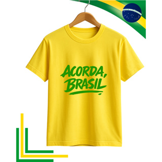 CAMISETA ACORDA BRASIL BRANCA VERDE AMARELA em Oferta na Shopee