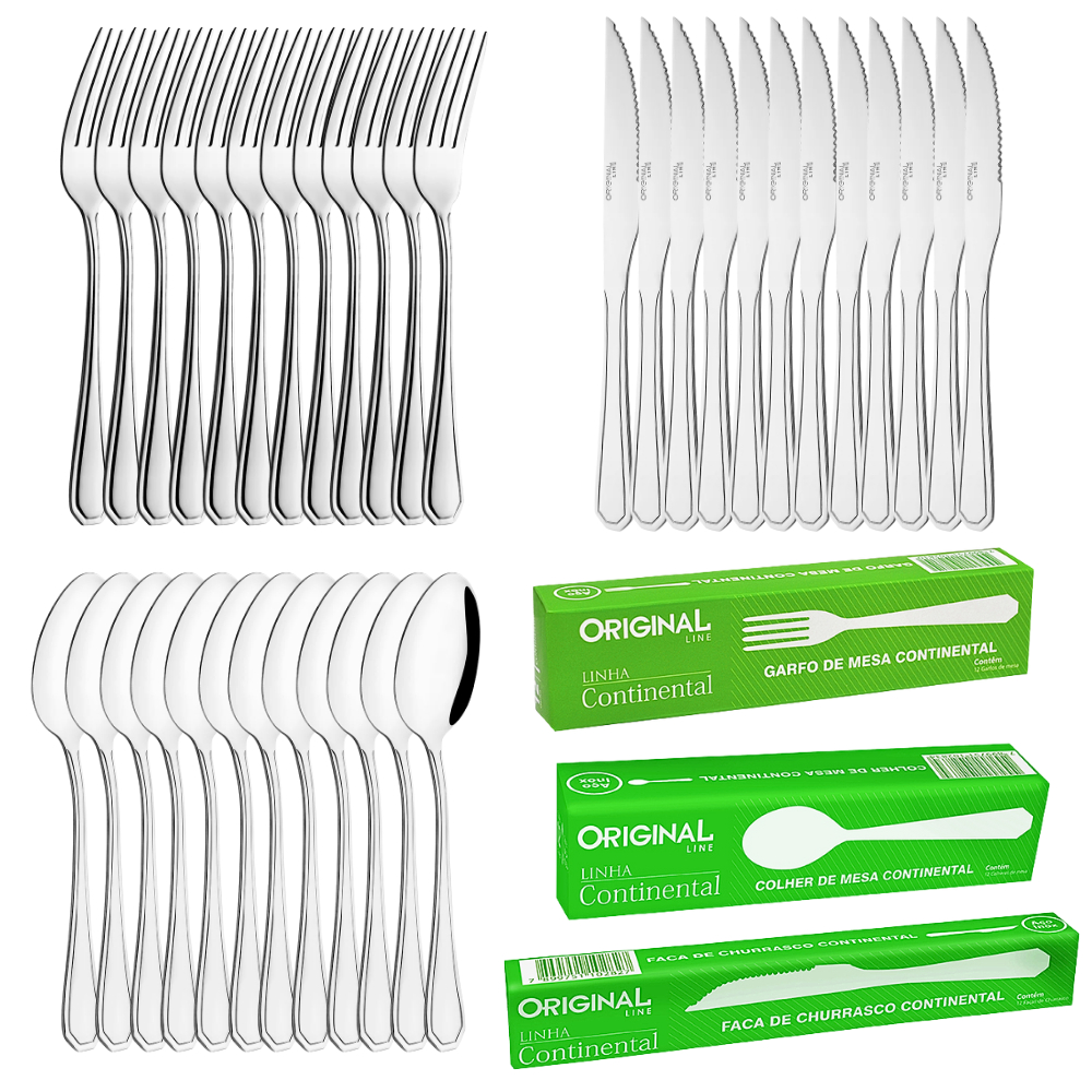 Jogo de Talheres 36 Peças Mesa Aço Inox Casa Restaurante Continental