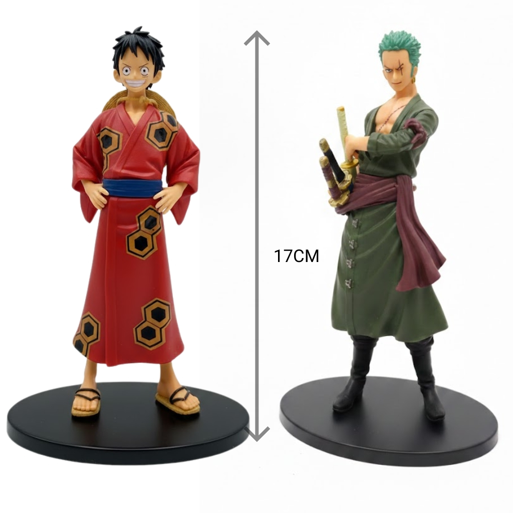 Kit Boneco One Piece Action Figure Luffy e Zoro Wano 17cm oferta Imperdível Presente Geek