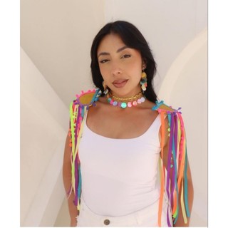 KIT OMBREIRA CARNAVAL FEMININO LUXO FITA POMPOM PRESILHA