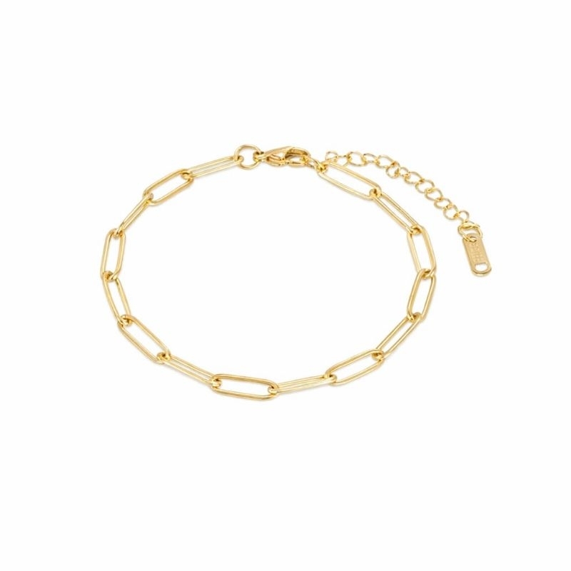 Pulseira Corrente Feminina em Aço Inoxidável Dourada Elos Alongados Ajustável Antialérgica
