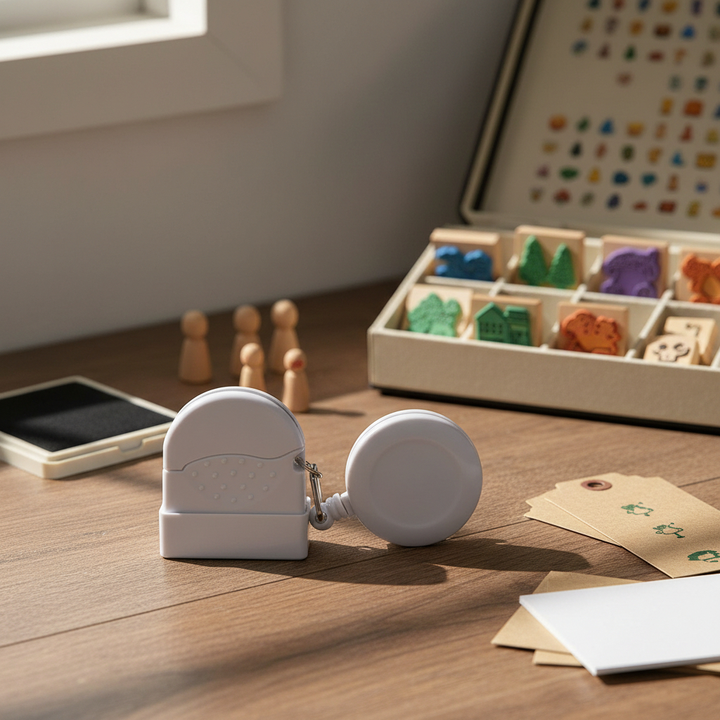 Carimbo BRANCO com prendedor retrátil - LANÇAMENTO! em Oferta na Shopee