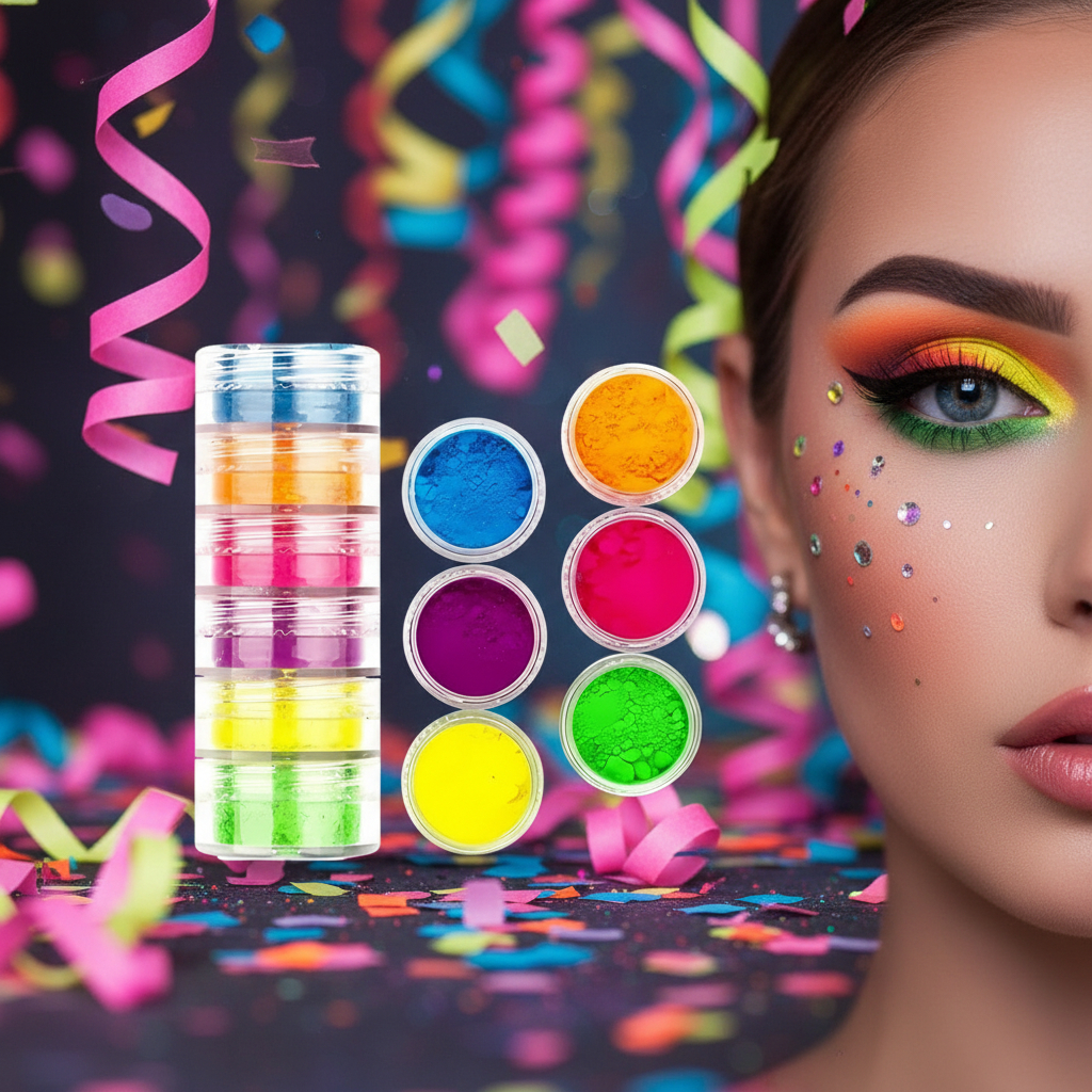 Kit com 6 Cores de Sombras em Pó Pigmento Neon –Carnaval Maquiagem bloquinho Festa Balada Folia
