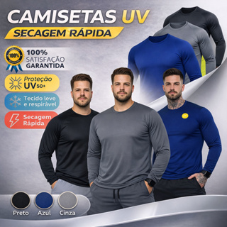 Kit 3 Camisas Térmicas M ao G4 Masculinas UV 50+ Segunda Pele Academia em Oferta na Shopee