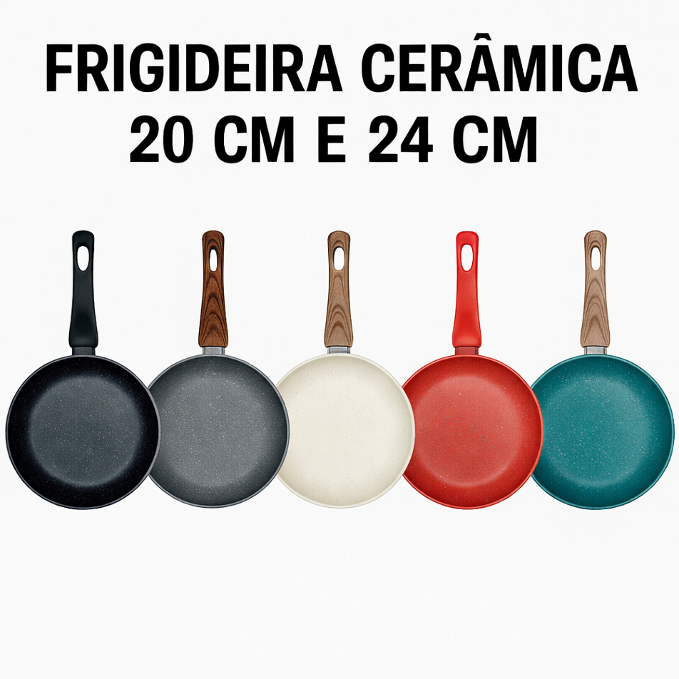 Imagem Frigideira Cerâmica 20cm 24cm Cores Indução Cooktop Gás Cozinha Fogão Não Gruda Sem Óleo
