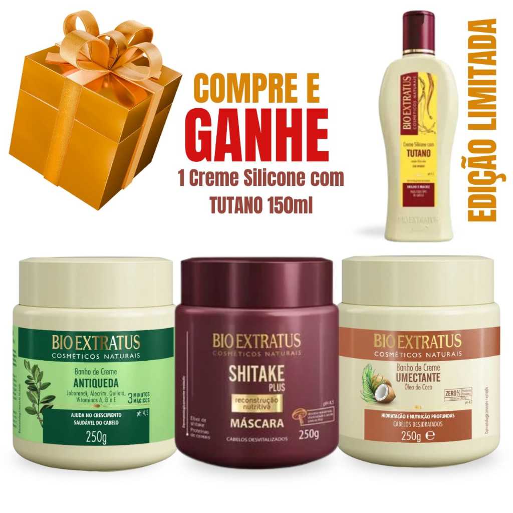 Bioextratus Cronograma Capilar Completo + Brinde Tratamento Intensivo p/ Cabelos Danificados 250g Cd