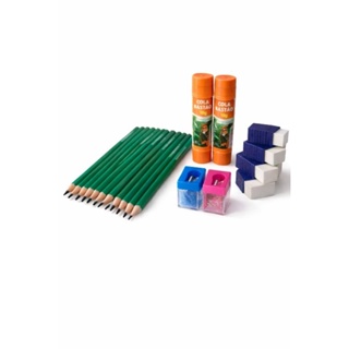 Kit Escolar Completo Volta às Aulas  Lápis + Cola + Apontador + Borracha em Oferta na Shopee