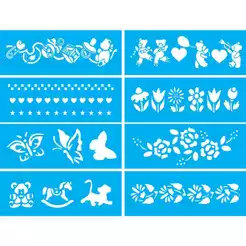 Stencil Kit 8 Peças 19x7cm Molde Pintura Pronta Entrega