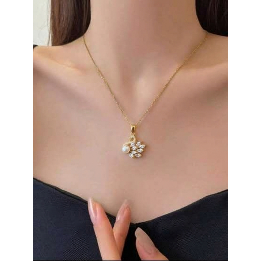 Colar de Pérola Cisne com Pérola Redonda Cheia, Pingente de Pérola, Estilo Fresco e Doce