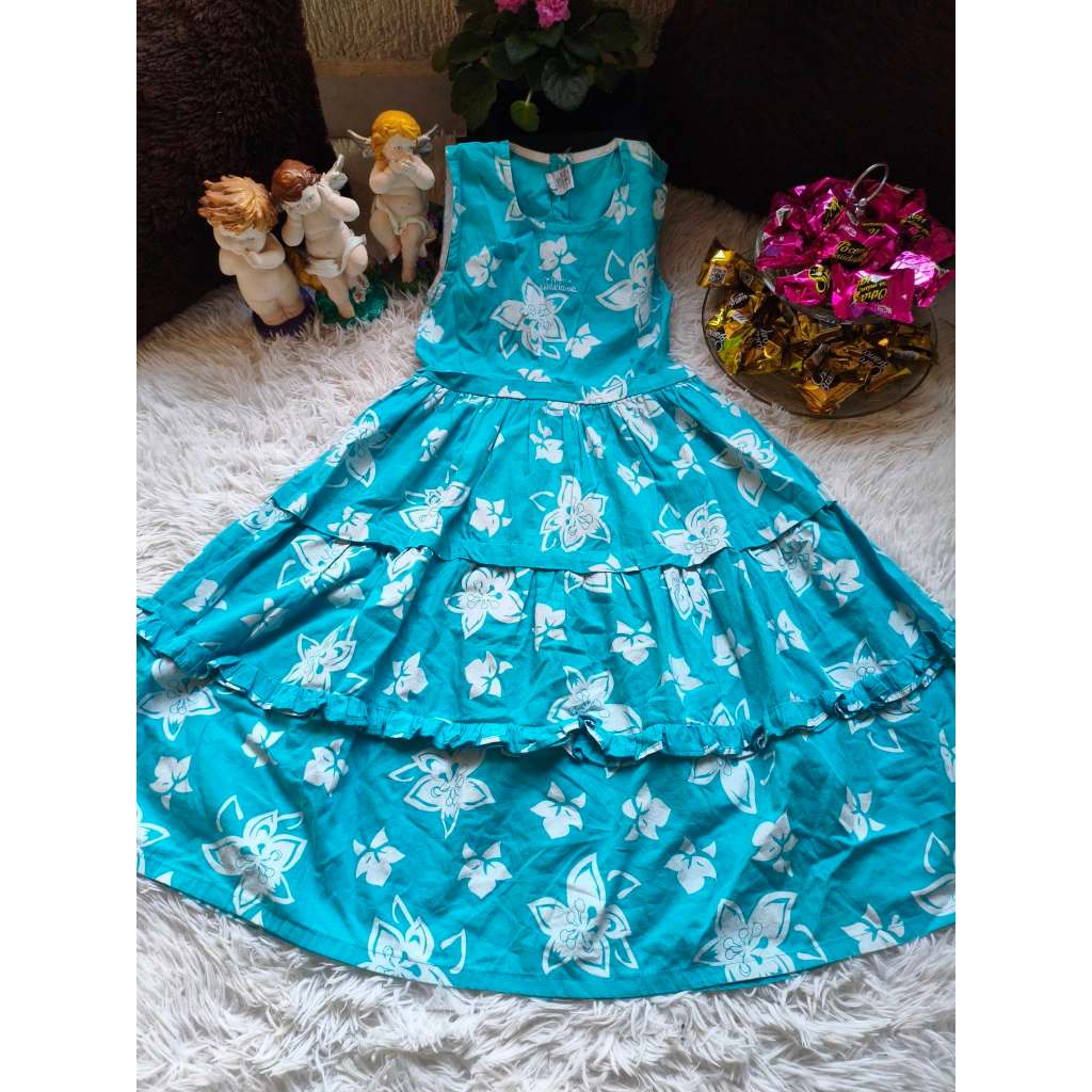 Vestido Juvenil Feminino, Modelo Regata, Azul Estampado, Tam: 12, Marca: Dmbauer