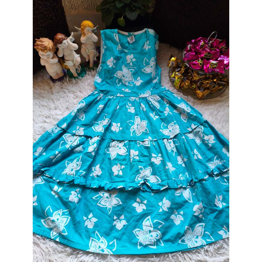 Vestido Juvenil Feminino, Modelo Regata, Azul Estampado, Tam: 12, Marca: Bauerbauer1977