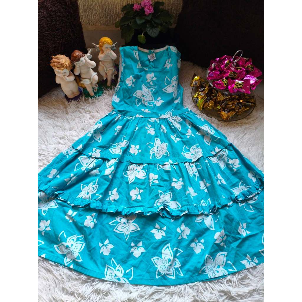 Vestido Juvenil Feminino, Modelo Regata, Azul Estampado, Tam: 12, Marca: Bethy.bethy