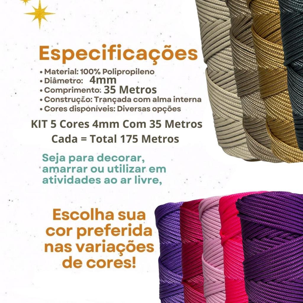Corda Náutica de Polipropileno 4mm Kit 5 Cores com 35 metros