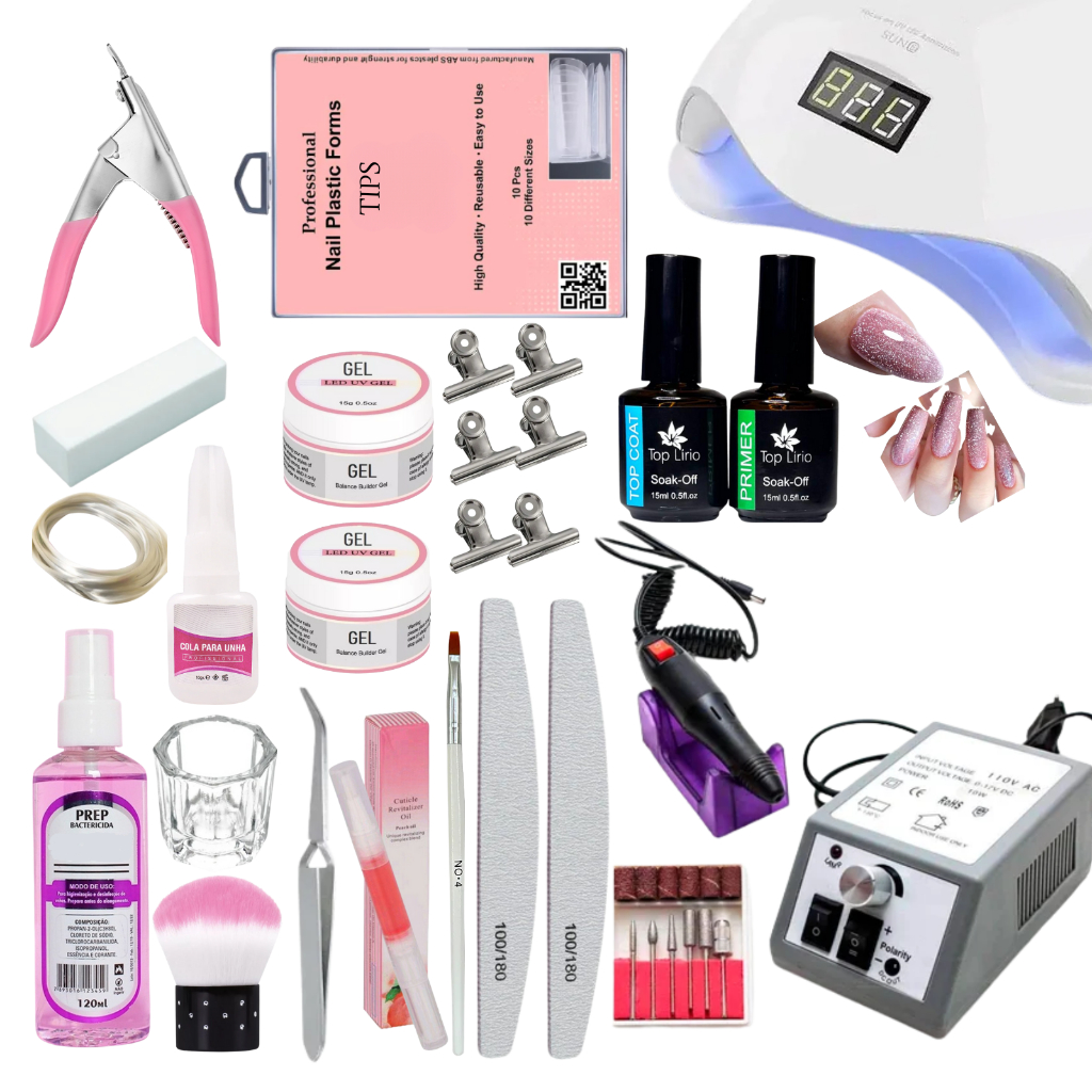 kit unha de gel lixadeira elétrica completo profissional cabine de unha potente 48w bivolt gel em Oferta na Shopee
