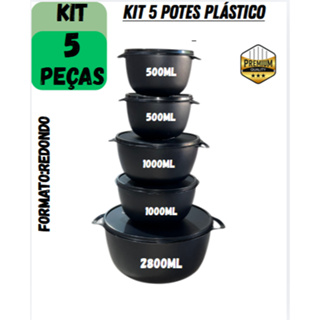 Kit Redondo 5 Potes Herméticos Plástico – Organização Prática e Moderna para a Sua Cozinha Alimentos Mantimentos em Oferta na Shopee