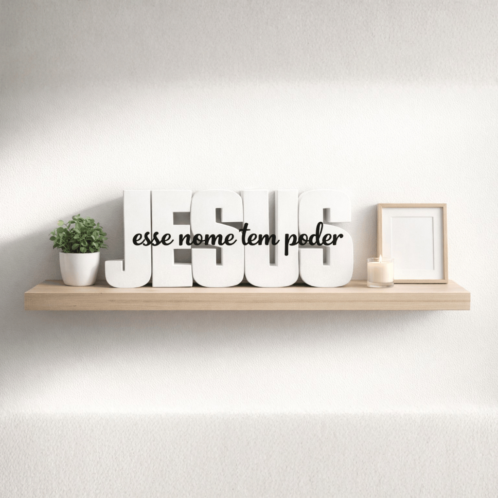 Decoração Frase Inspiradora Minimalista JESUS ESSE NOME TEM PODER Biblico Letreiro Cristão em Oferta na Shopee