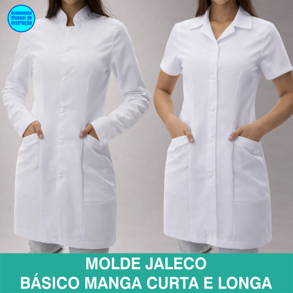 MOLDES PARA COSTURA - MOLDE JALECO BÁSICO MANGA LONGA E CURTA 089 - P AO G5 em Oferta na Shopee