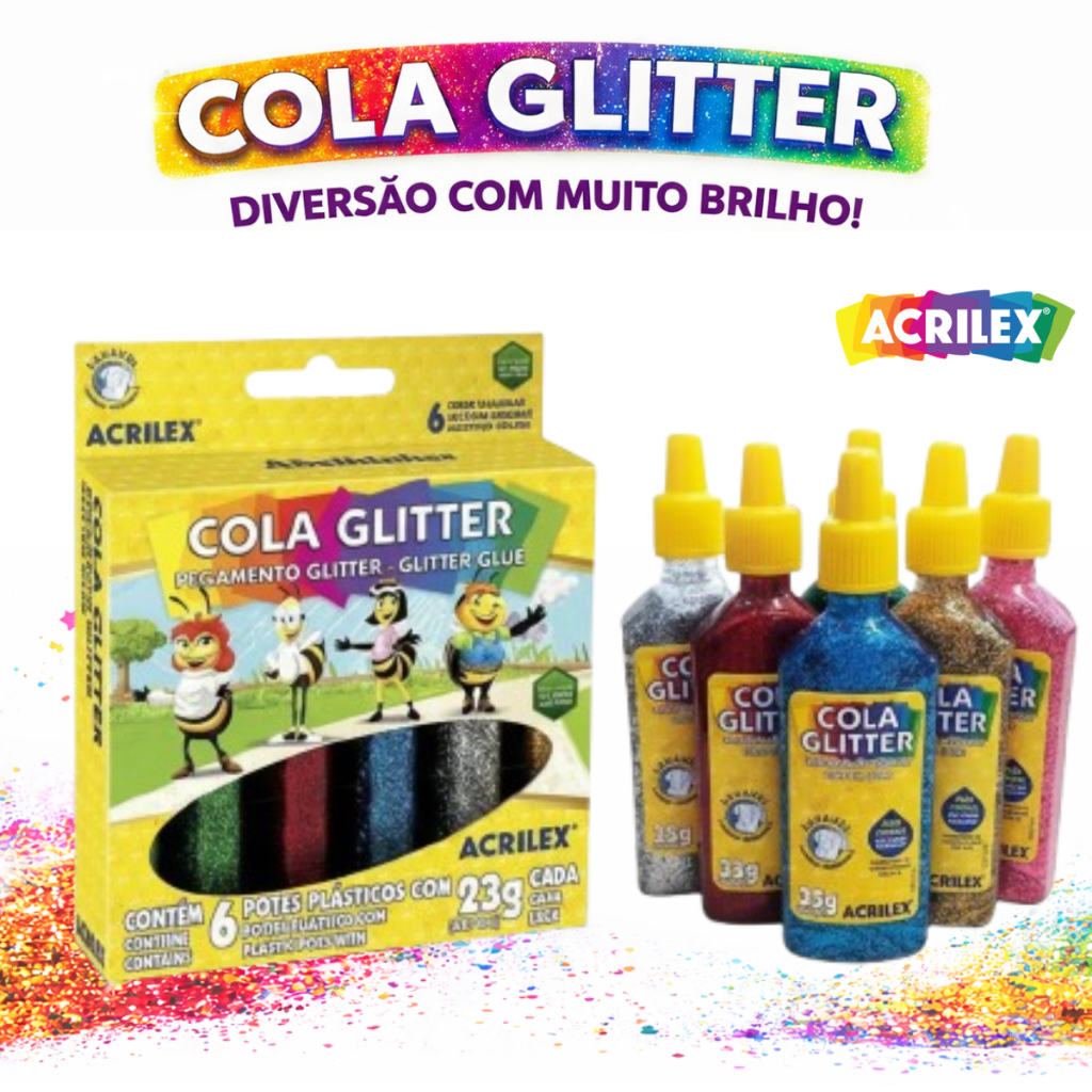 Cola Glitter Colorida 6 Cores - Acrilex | Papelaria | Material Escolar | Artesanato