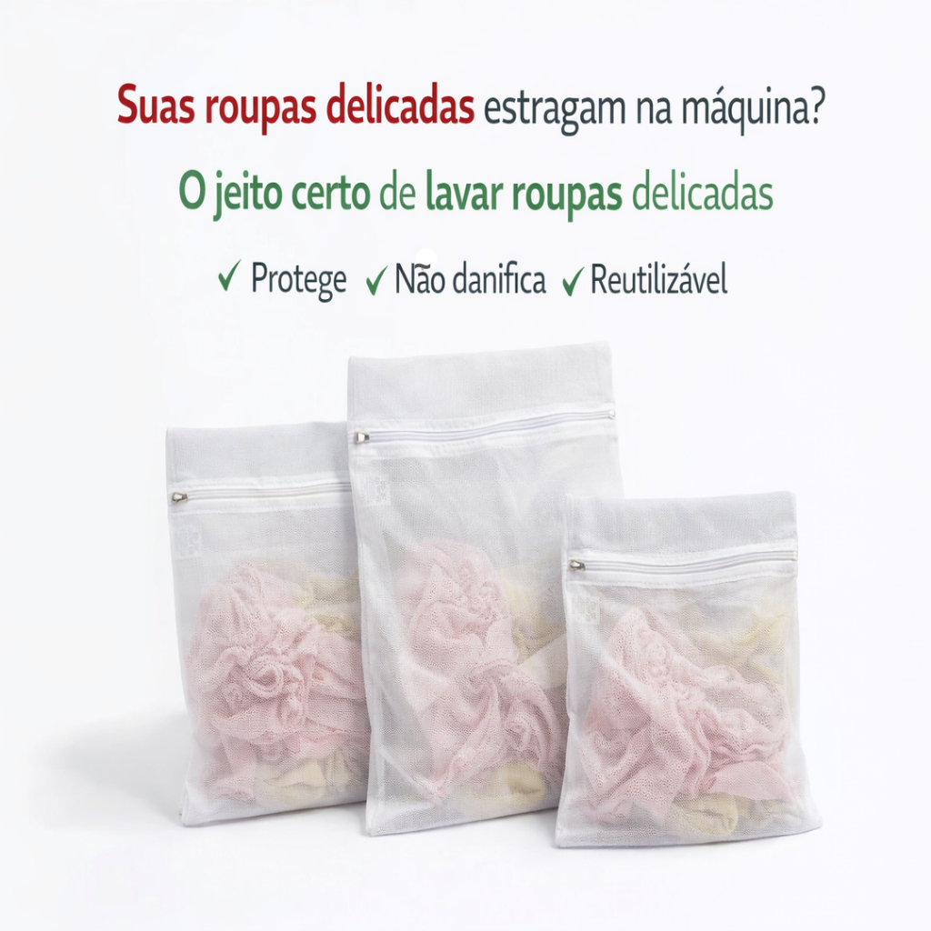 Kit 3 Sacos para Lavar Roupas Delicadas P M G Proteção na Máquina