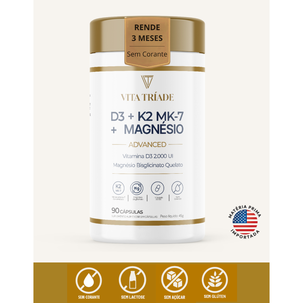 Vitamina D3 K2 MK-7 + Magnésio Bisglicinato | 90 Cápsulas Rende 3 meses | Matéria-prima Importada em Oferta na Shopee