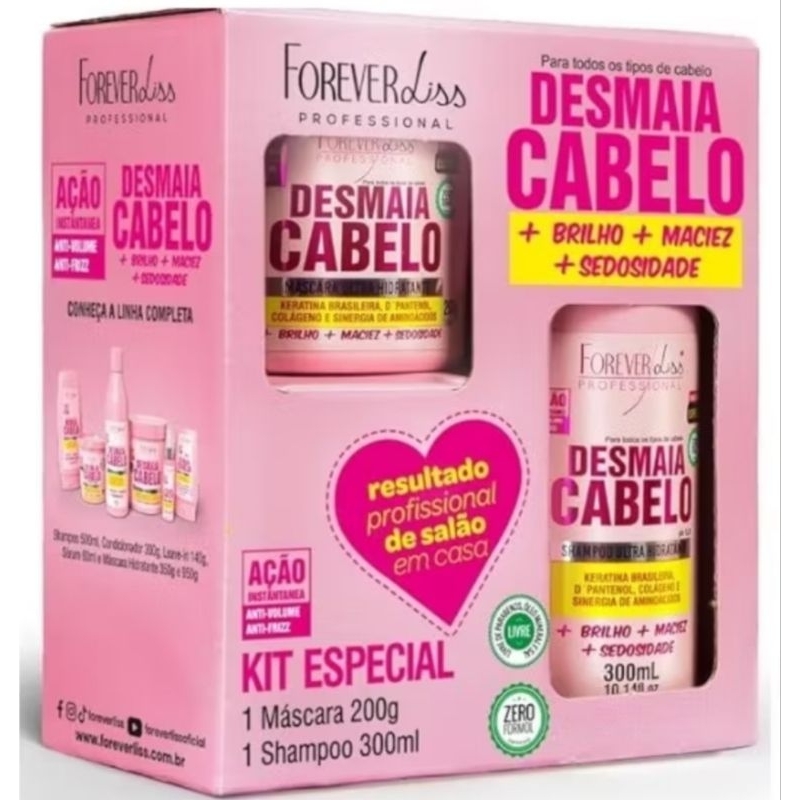 Kit Especial Desmaia Cabelo Forever Liss com Shampoo 300ml e Máscara 200g Hidratação