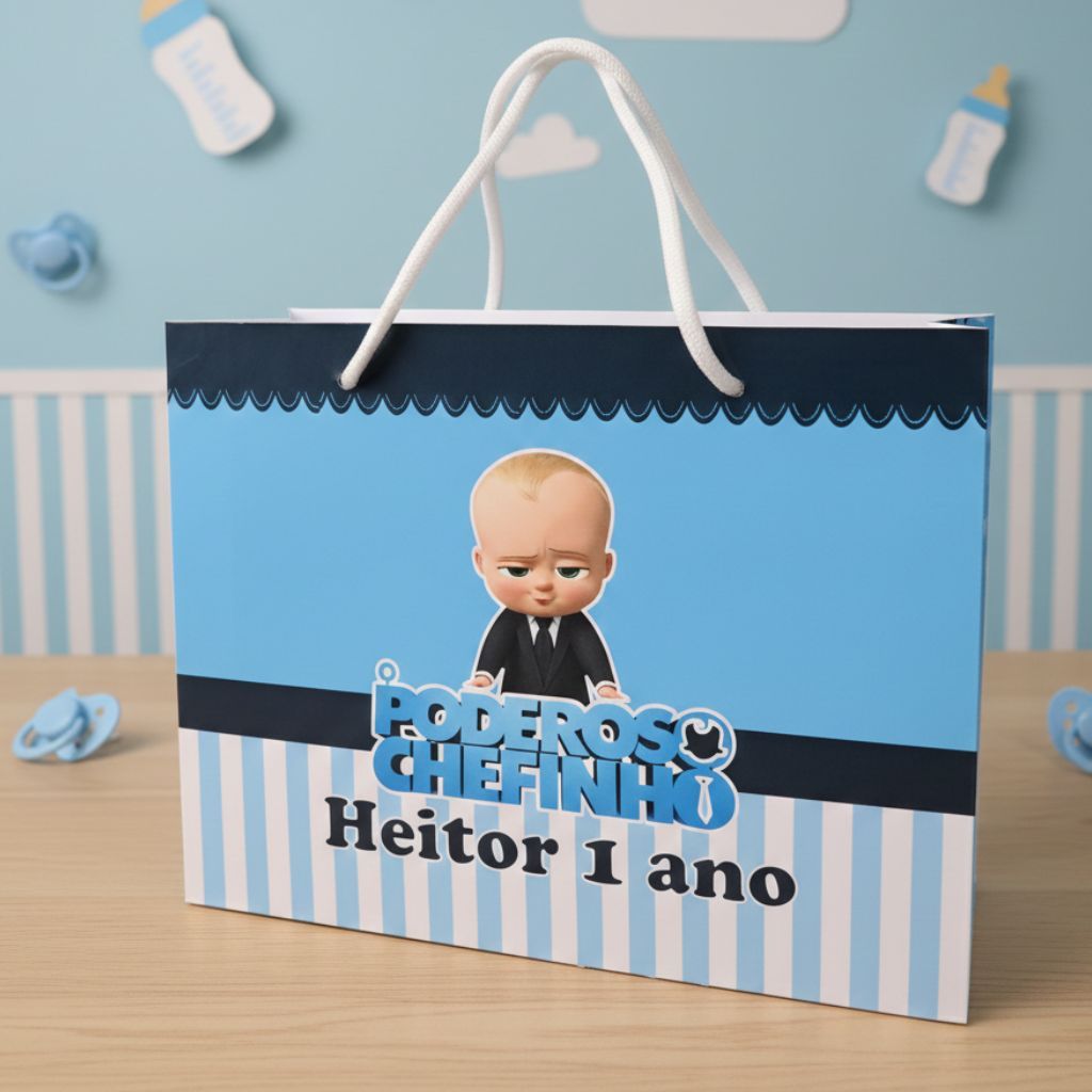 10 Sacolinhas PODEROSO CHEFINHO Personalizadas – Lembrancinha Festa Infantil G (20x15x7)