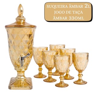 Suqueira de Vidro 2L ou 6 Taças 340ML Âmbar Designer Diamante ou Kit Taça + Suqueira  Premium em Oferta na Shopee