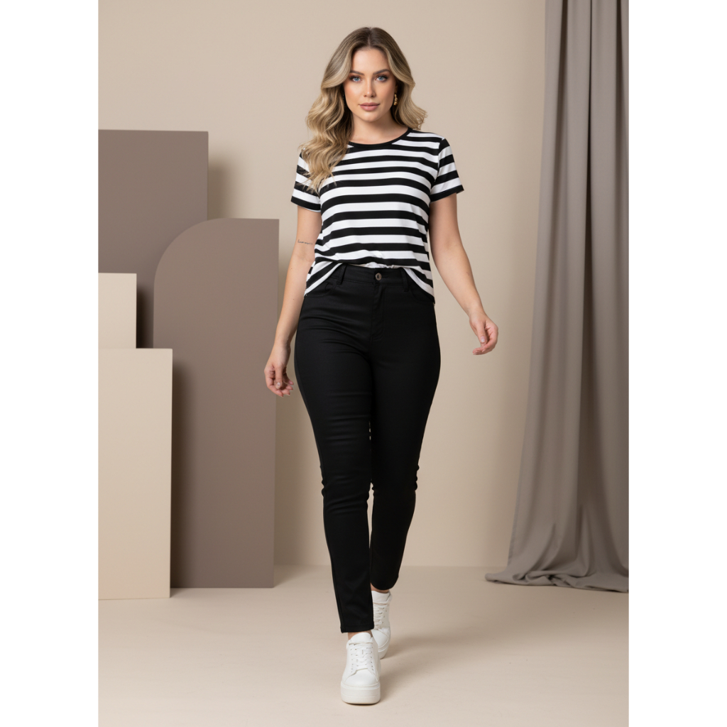 blusa feminina básico listrado tamanho P M G GG G1 G2 manga curta em Oferta na Shopee