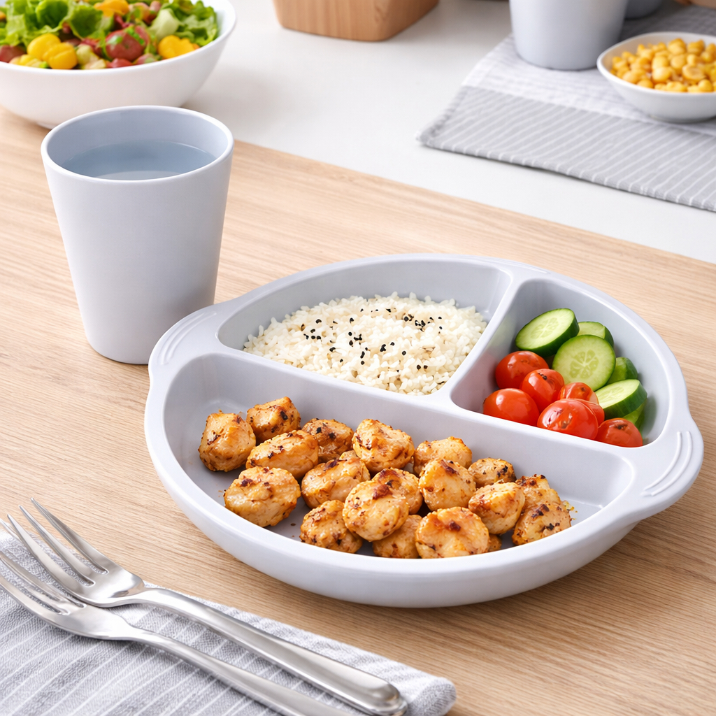 Kit Refeição Simples & Prático – Prato com 3 Divisórias + Copo • Para Refeições Organizadas do Dia a Dia em Oferta na Shopee