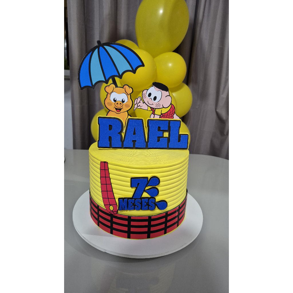 TOPO DE BOLO CASCÃO TURMA DA MONICA Nome + Idade – Entrega Rápida 🎂 – Personalizado com Nome e Idade – Festa Infantil