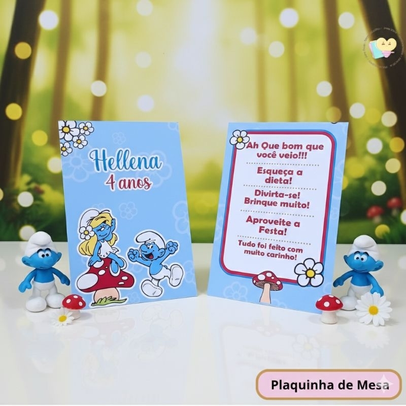 Kit Plaquinha de Agradecimento Os Smurfs - Centro de Mesa- Personalizados- Lembrancinha- Festa -  Aniversário- Decoração