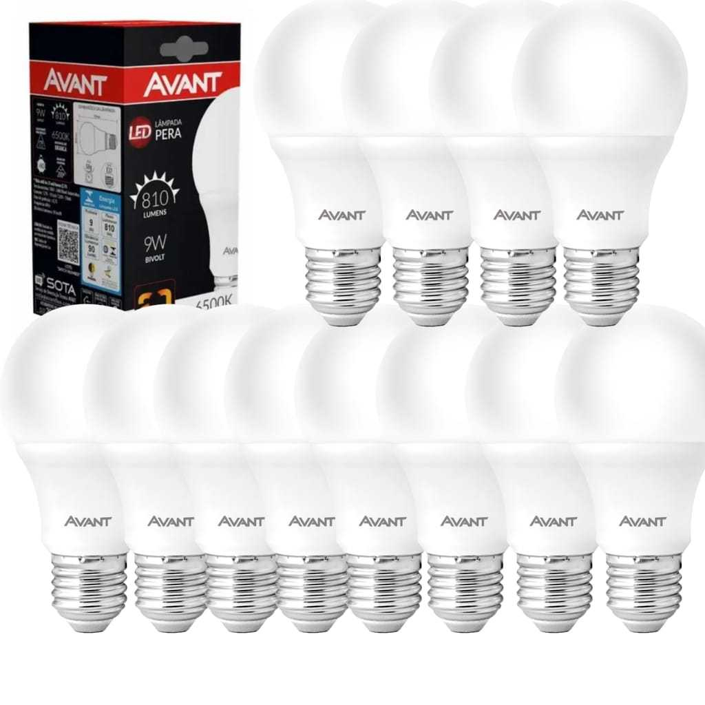Kit com 10 Lâmpadas Led Casa Quintal 9W Pêra Bulbo Bivolt Luz Branco Frio 6500K Avant