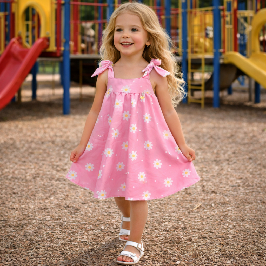 Vestido Infantil para Criança Trapézio Godê Laço Alça Delicado Chique Elegante em Oferta na Shopee